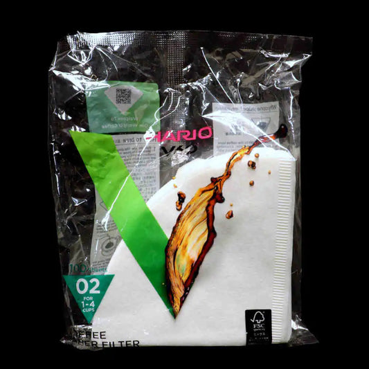 Coffee filter package with a splash design on a black background